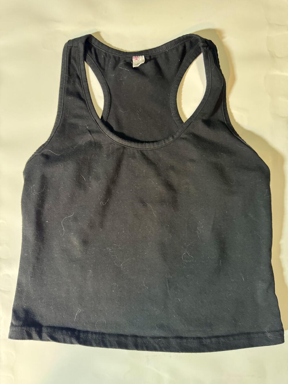 Black Crop Tank Top Shirt Womens Medium Solid Racerback Scoop Neck Basic Casual